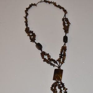 Brown and Gold Beaded Necklace With Three Stones